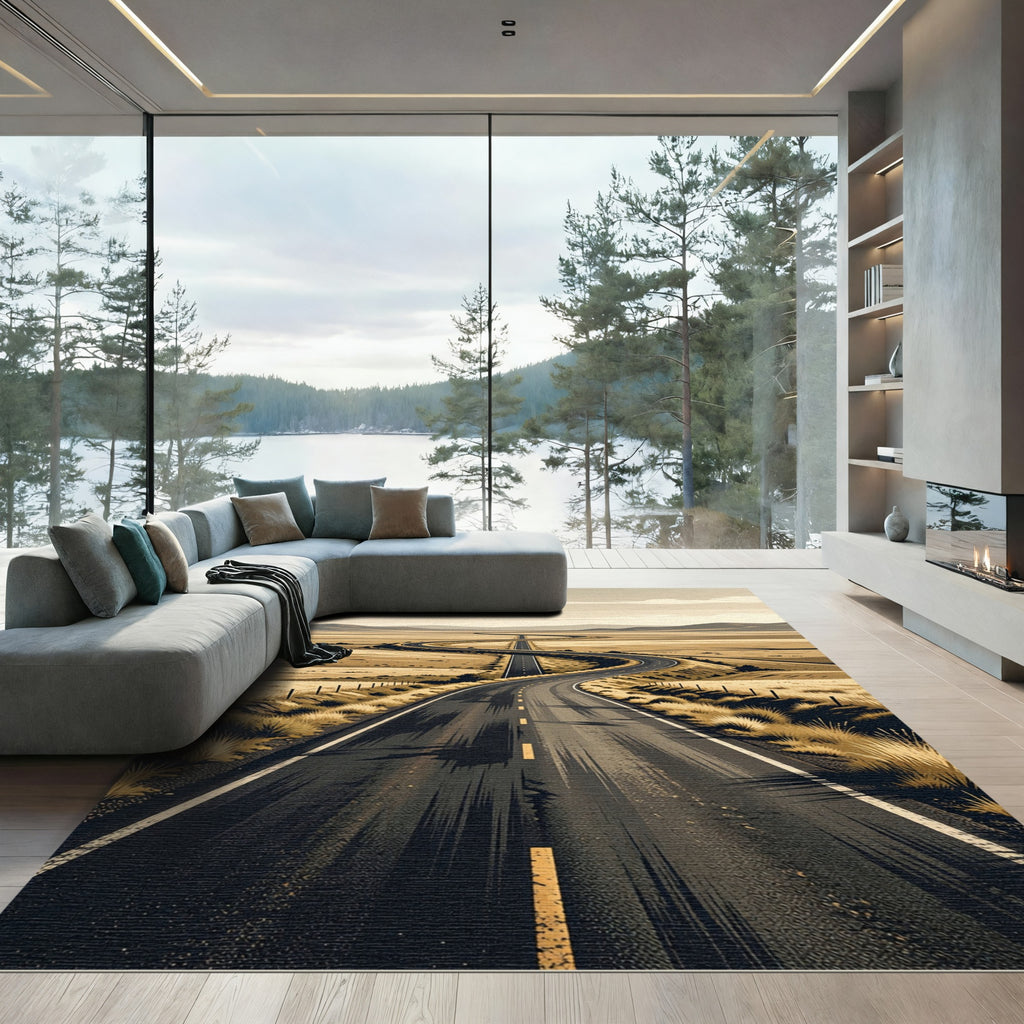 Winding Desert Road Scenery Landscape Rug