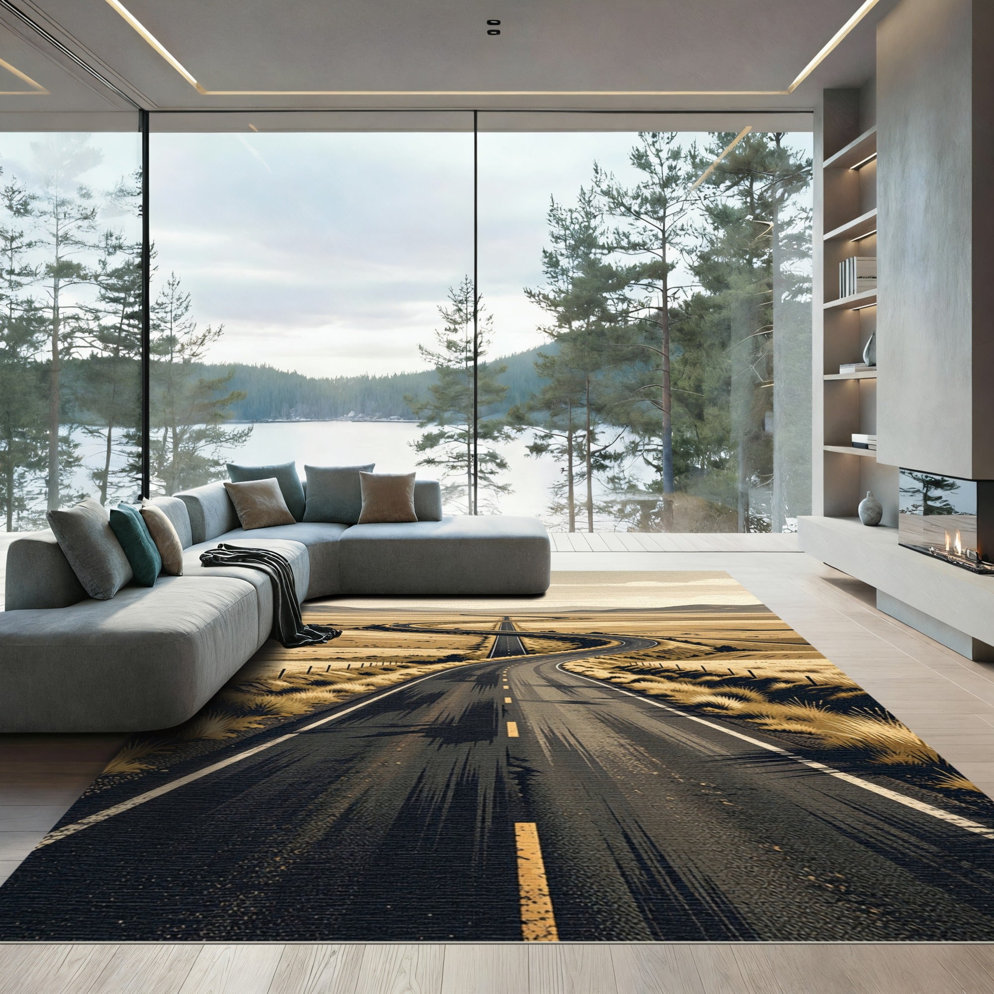 Winding Desert Road Scenery Landscape Rug