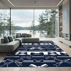 Navy Blue Bow Ribbon Stripe Rug