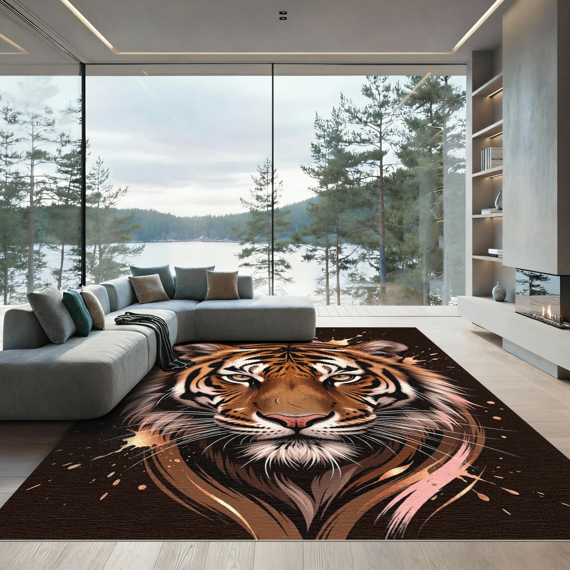 Bold Orange Tiger Splatter Portrait Rug