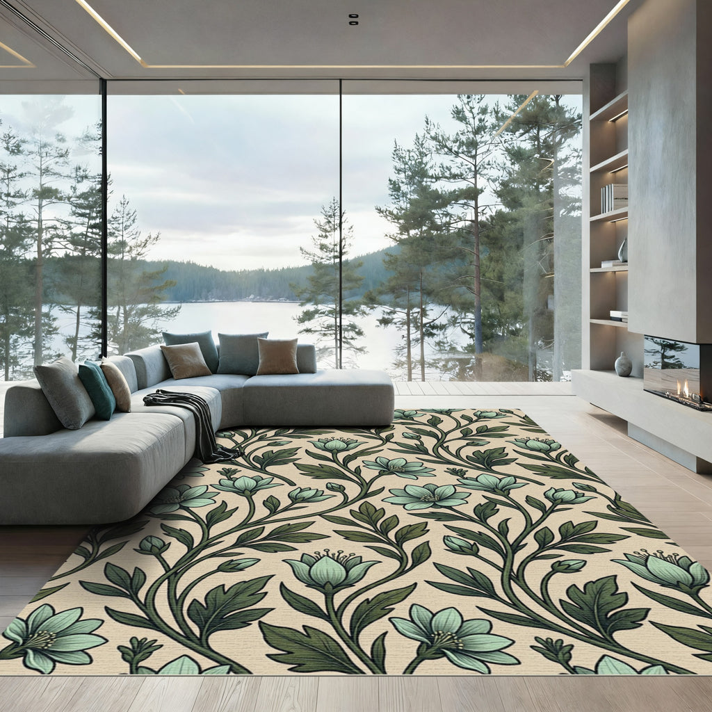 Sage Green Floral Botanical Creamsicle Rug