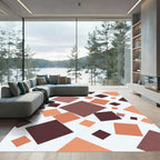 Modern Earth Tone Geometric Square Grid Rug