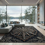 Aged Metallic Compass Star Medallion Rug