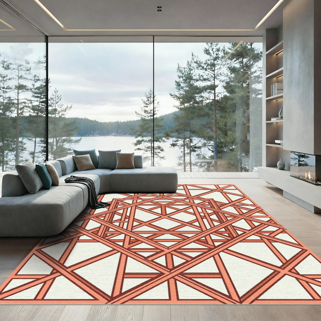 Coral Intersecting Square Lattice Rug