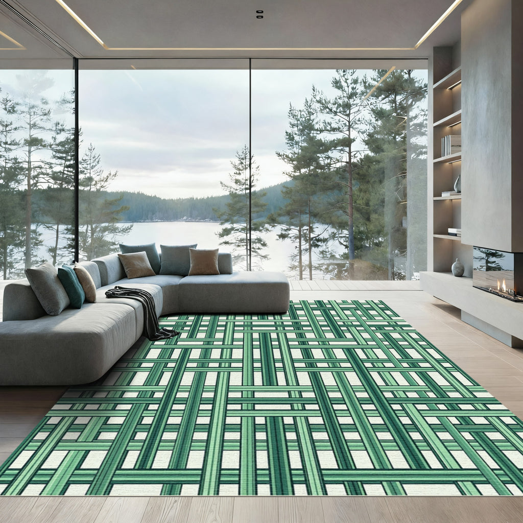 Abstract Green Tonal Weave Rug