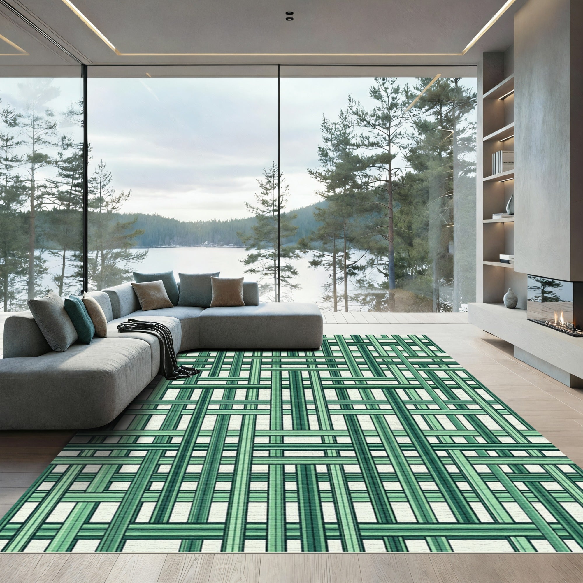 Abstract Green Tonal Weave Rug