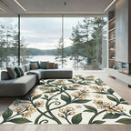 Elegant Cream Jasmine Botanical Vine Rug