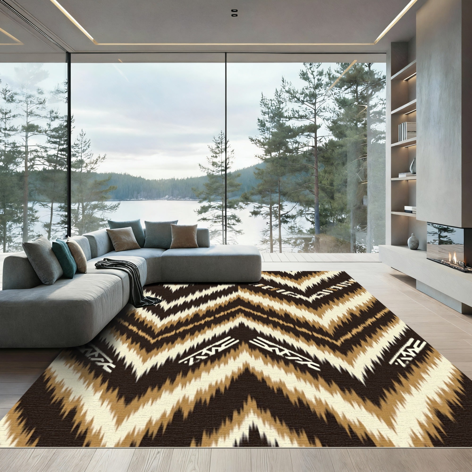 Earth Tone Feathered Chevron Ikat Rug