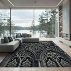 Gothic Monochrome Architectural Floral Stone Rug