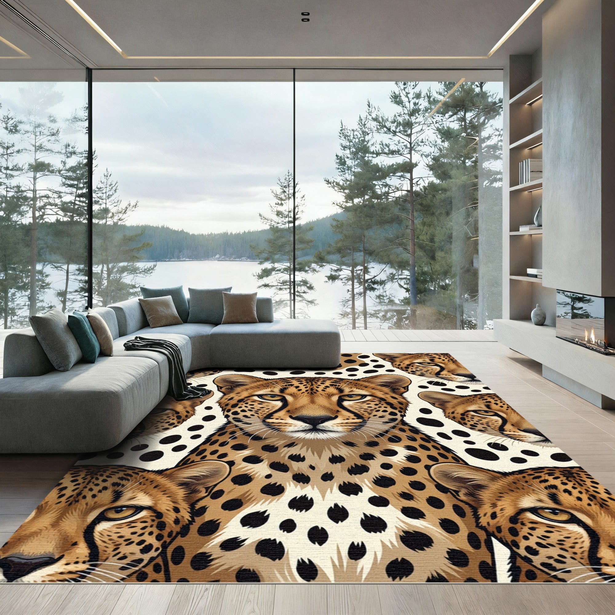 Golden Cheetah Spot Collage Rug