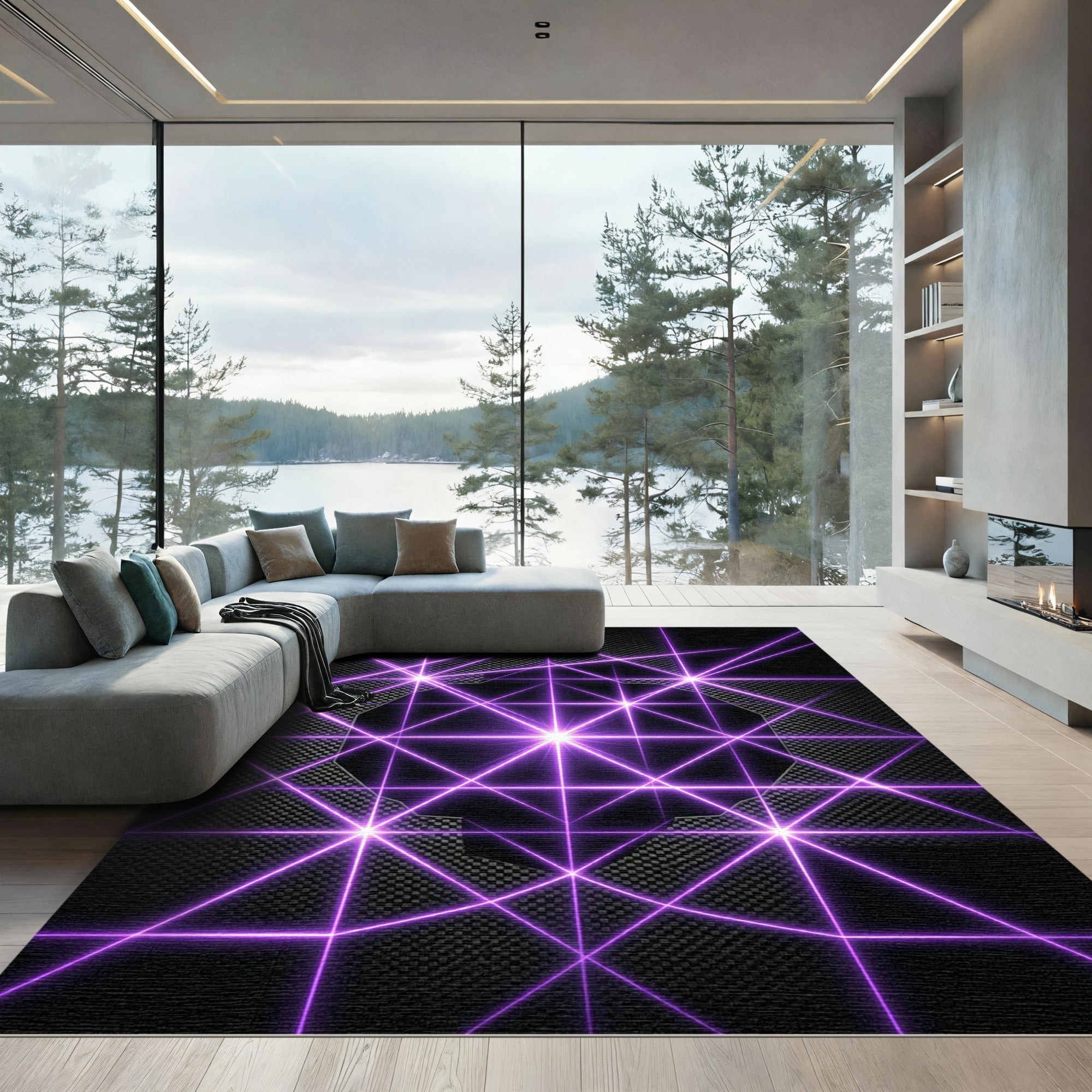Electric Violet Geometric Laser Grid Rug