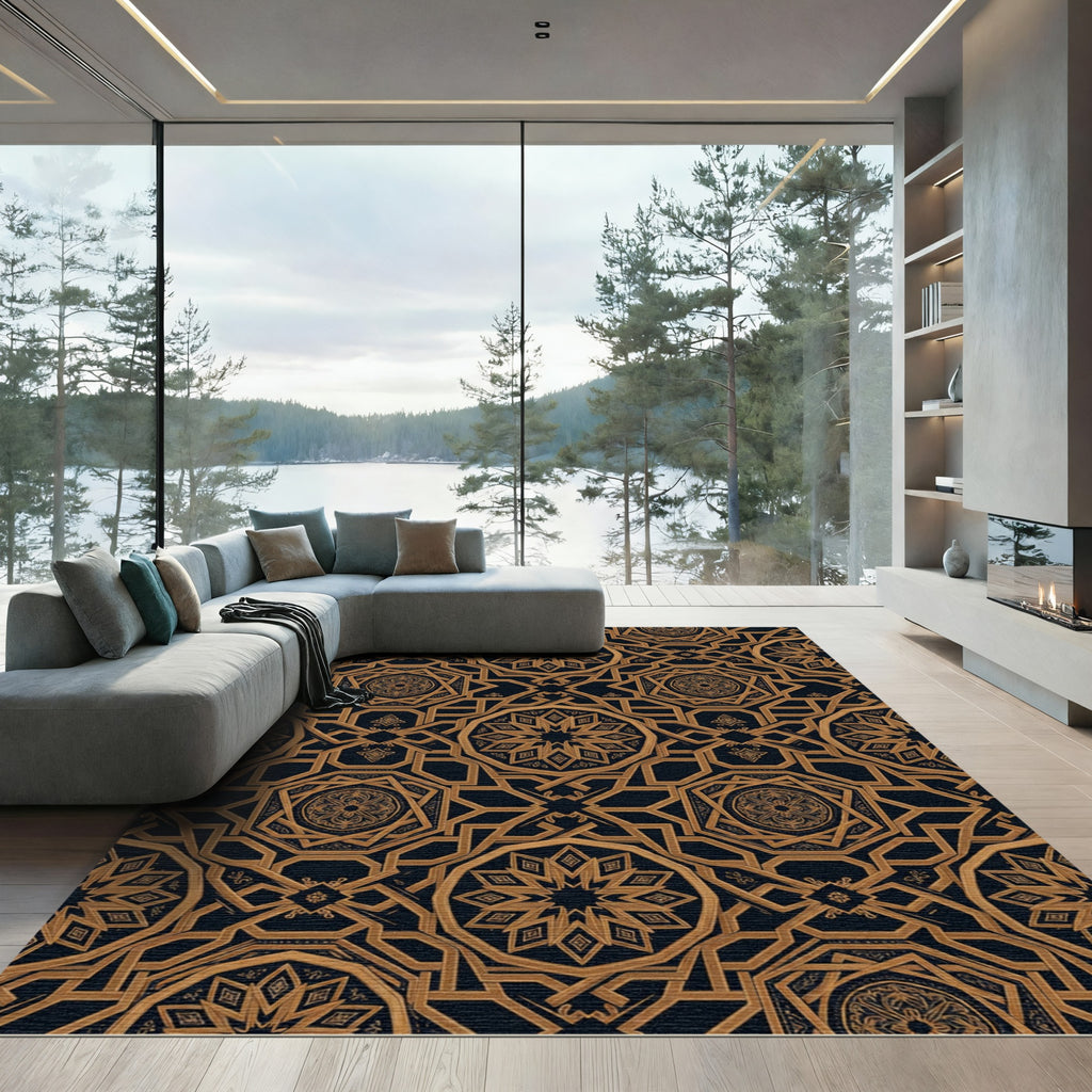 Gold Geometric Octagon Dark Luxury Rug
