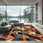 Geometric Terracotta Staircase Isometric Rug