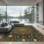 Rich Crimson Floral Scroll Medallion Rug