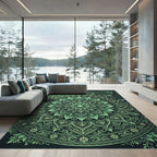Deep Green Floral Mandala Composition Rug