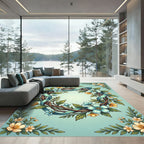 Whimsical Blue Floral Wreath Ribbon Rug