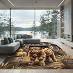 Rustic Highland Calf Farmyard Scene Rug
