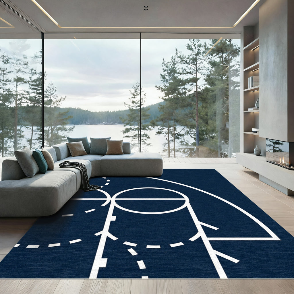 Minimalist Navy Geometric Circular Abstract Rug