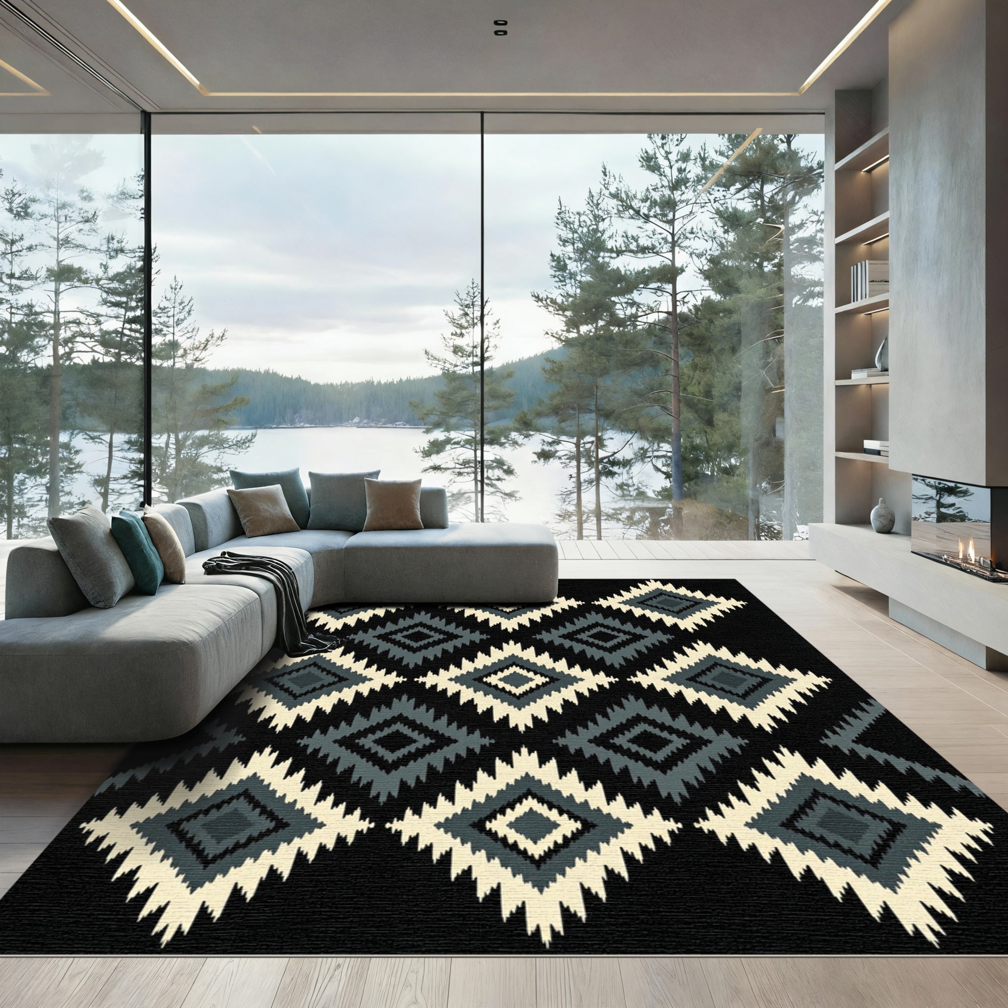 Monochromatic Geometric Diamond Boho Rug