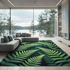 Forest Green Fern Leaf Pattern Rug