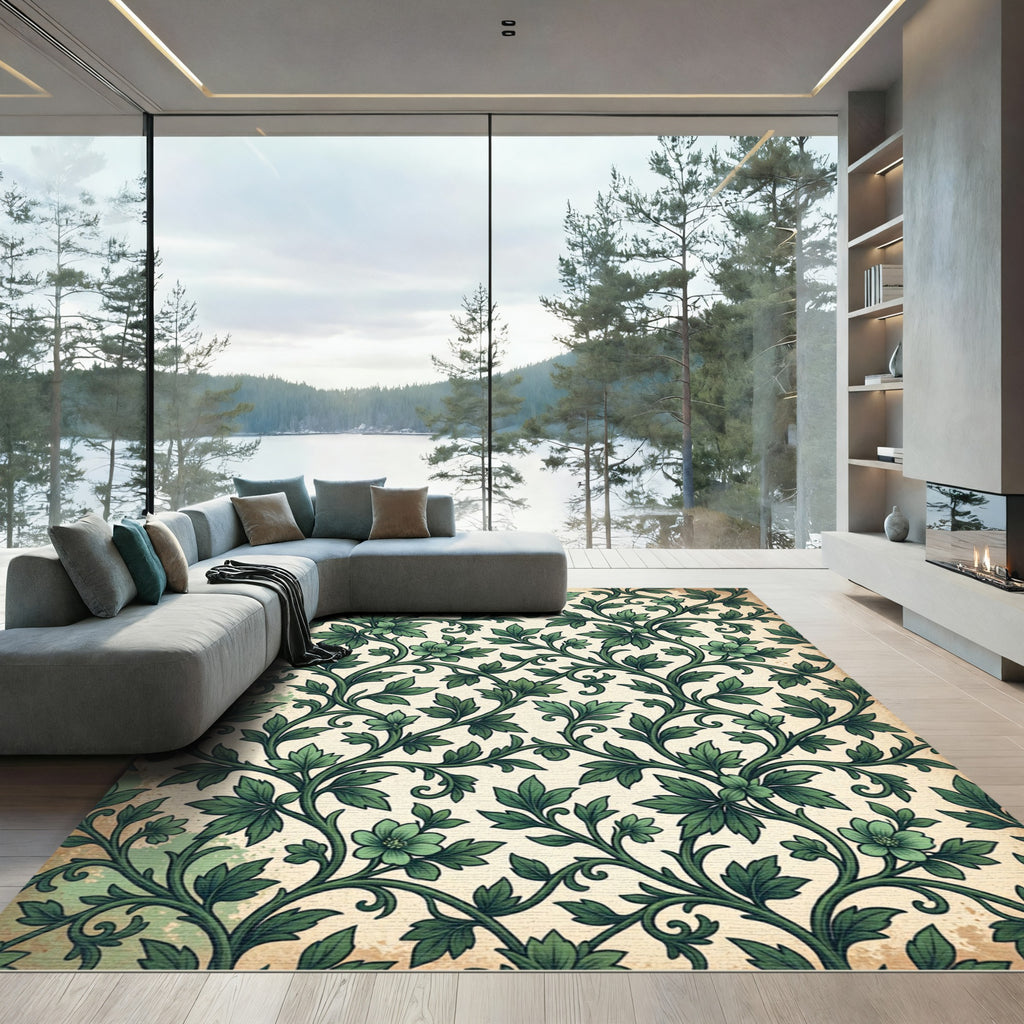 Vintage Sage Botanical Vine Foliage Rug