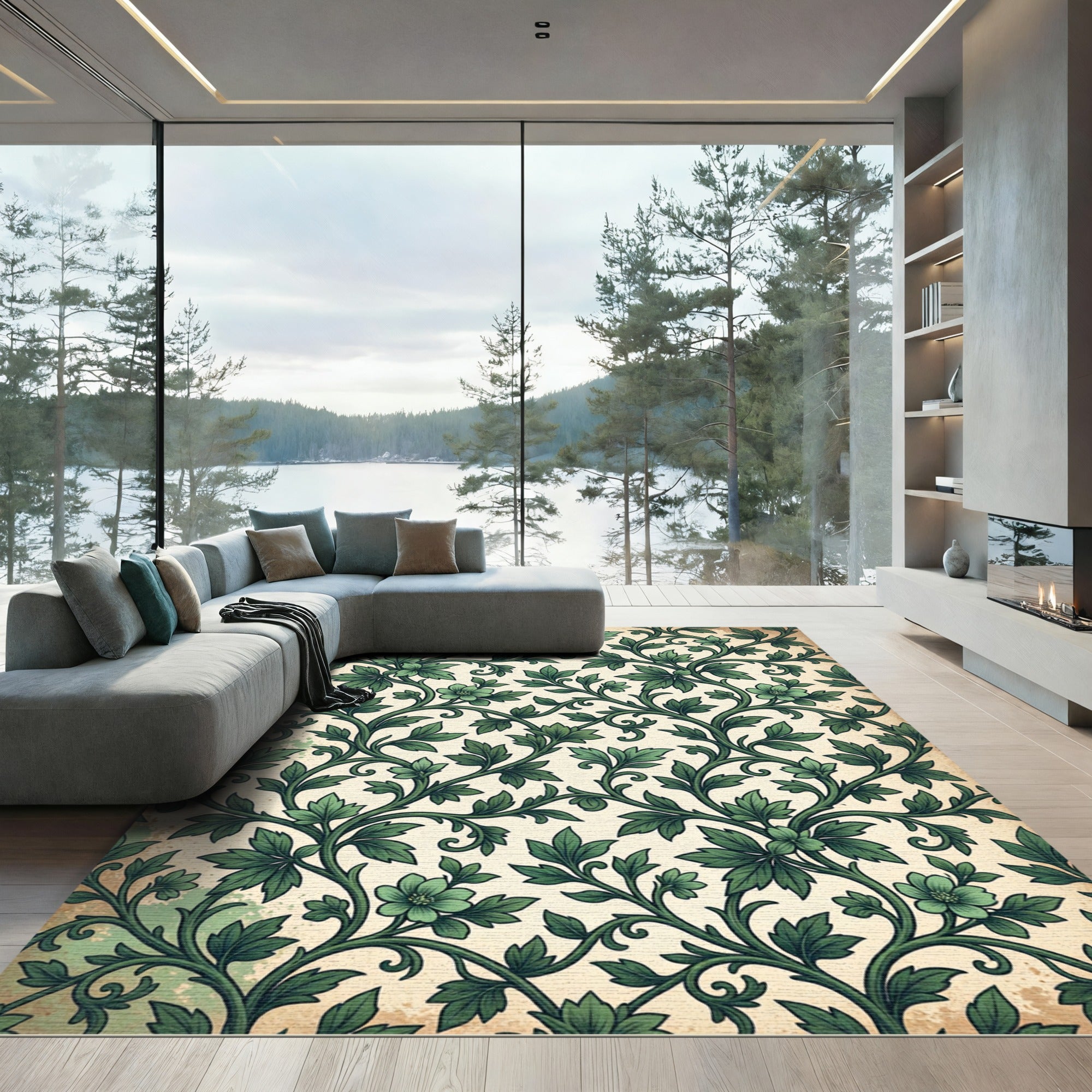 Vintage Sage Botanical Vine Foliage Rug