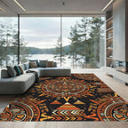 Aztec Sun Calendar Burnt Orange Rug
