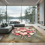 Rustic Pink Heart Bouquet Illustration Rug