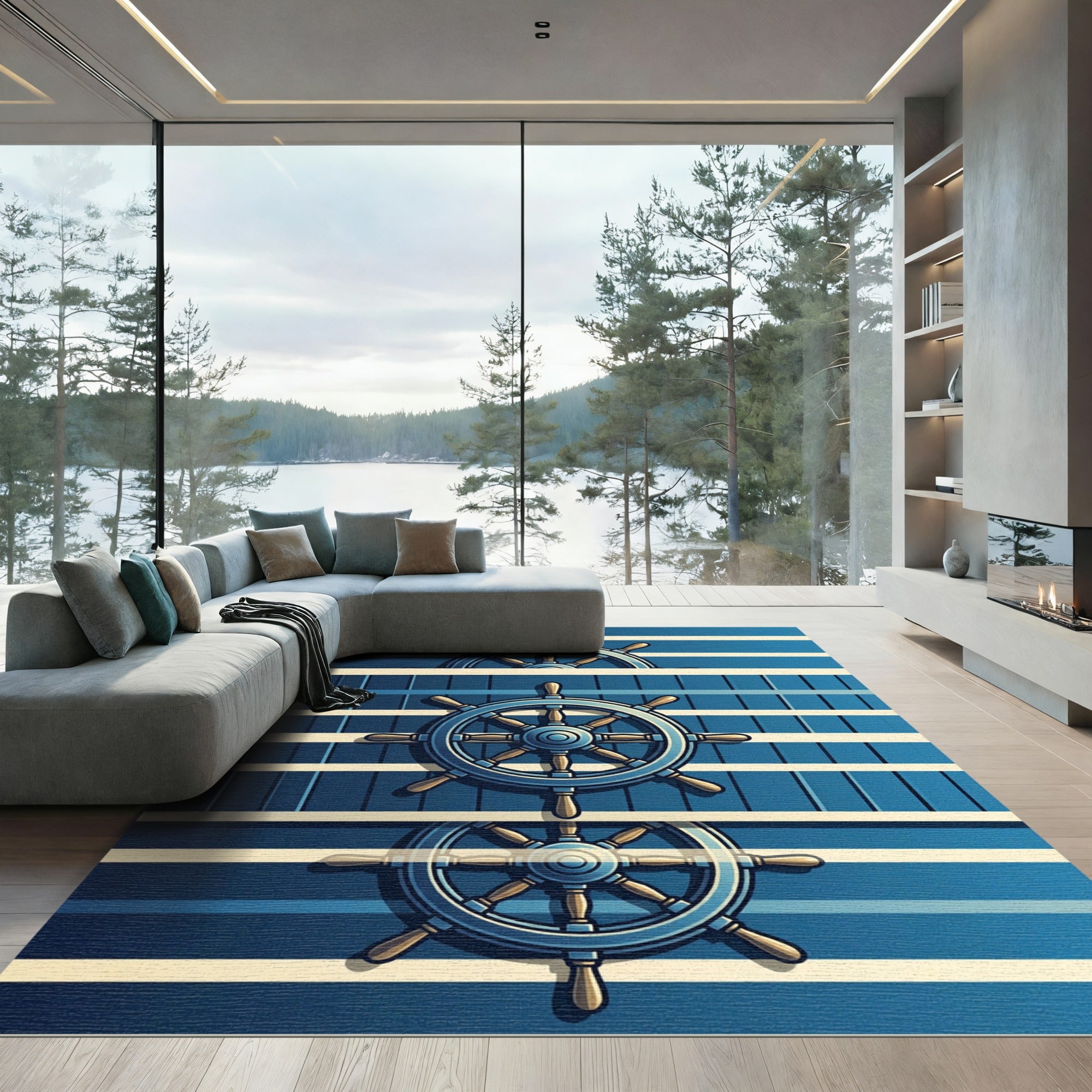 Nautical Blue Striped Helm Rug
