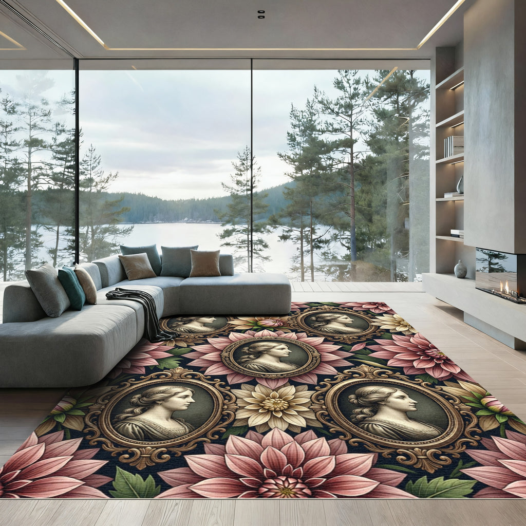 Elegant Floral Portrait Cameo Blush Rug