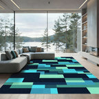 Modern Teal and Cyan Geometric Block Rug