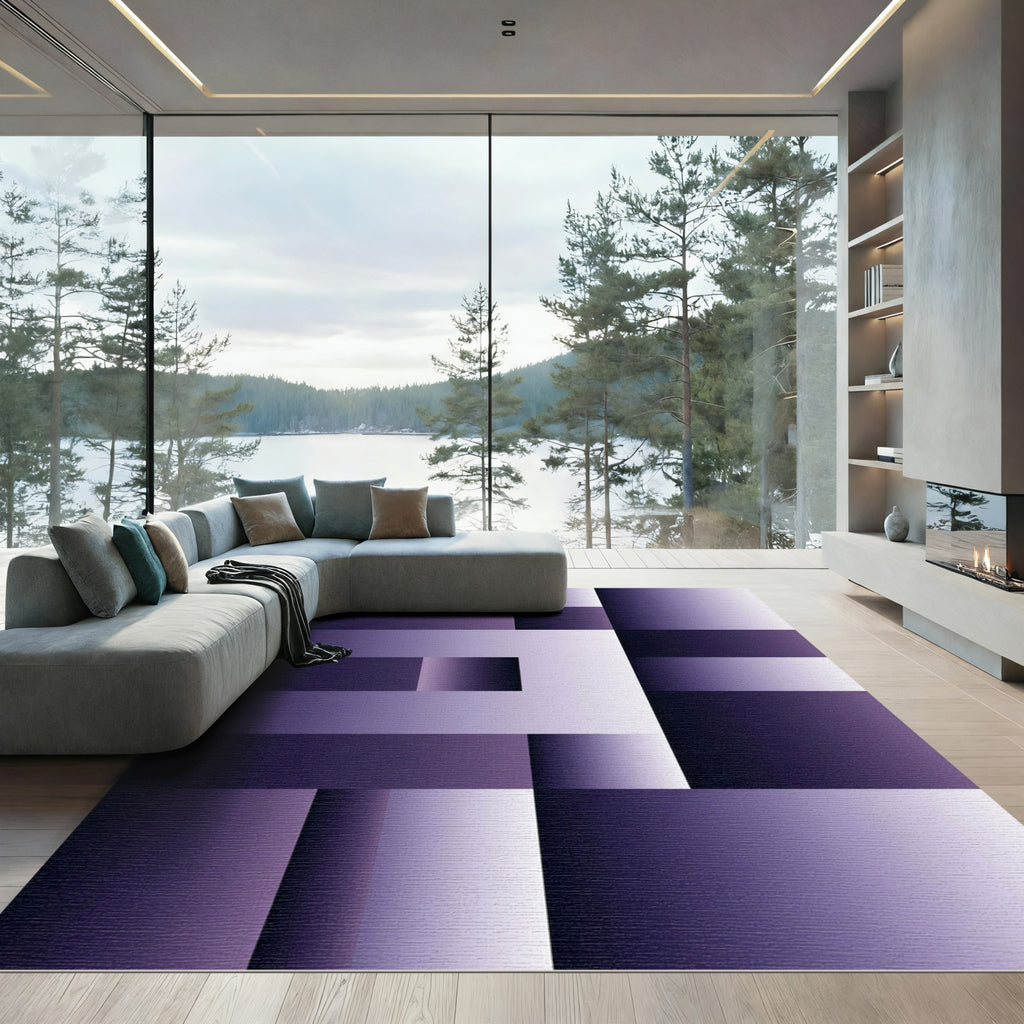 Modern Deep Purple Gradient Geometric Block Rug