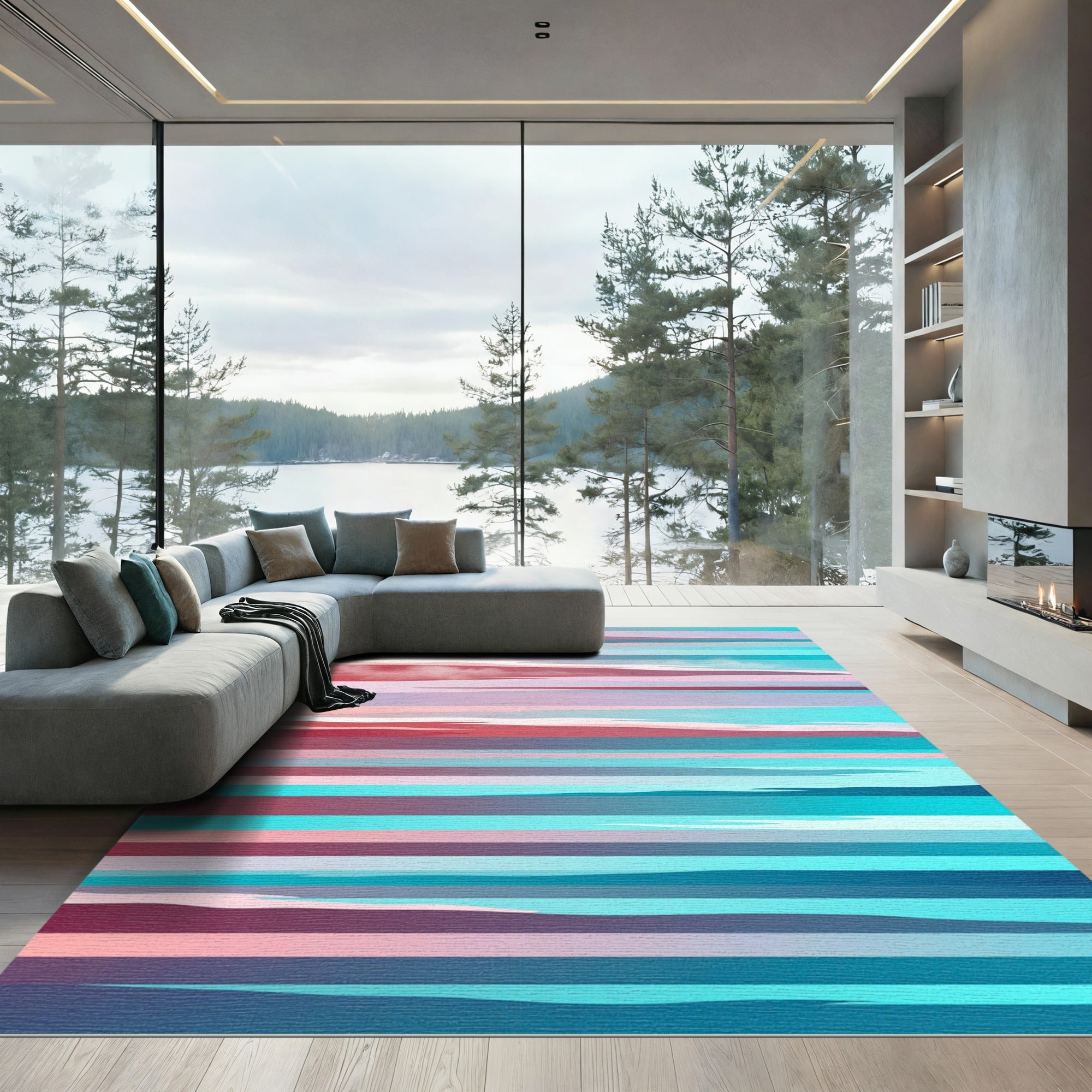 Vibrant Sunset Horizon Abstract Stripe Rug