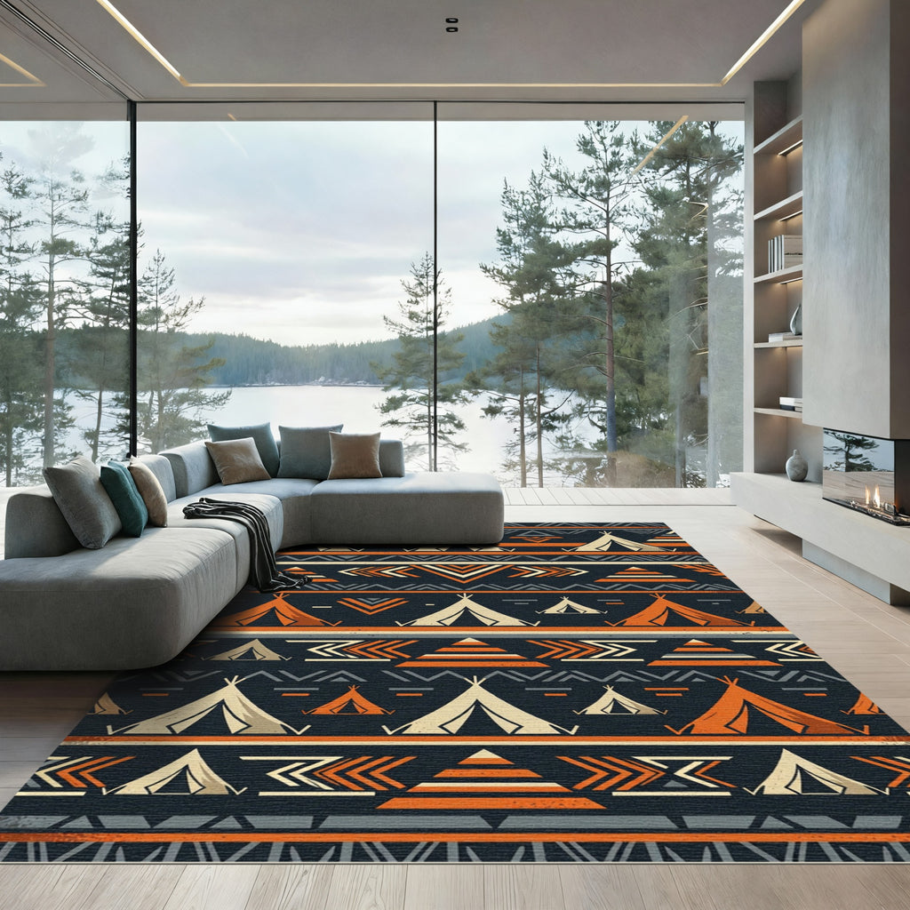 Burnt Orange and Charcoal Geometric Teepee Rug