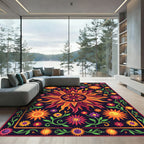 Vibrant Solar Flare Radiant Floral Tapestry Rug