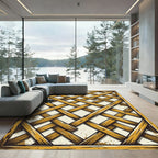 Rustic Woven Bamboo Lattice Pattern Rug