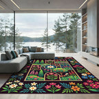Botanical Floral Grid Dark Garden Tapestry Rug
