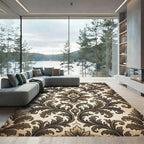 Antique Brown Floral Acanthus Damask Rug