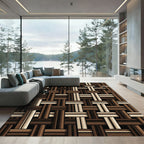 Brown Woven Stripe Grid Rug