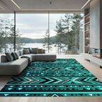 Teal Geometric Tribal Chevron Rug