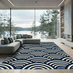 Japanese Navy Blue Wave Arch Rug