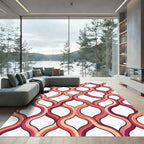 Interlocking Terracotta Wavy Geometric Curves Rug