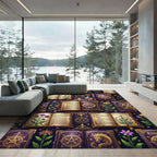 Mystical Purple Golden Occult Grimoire Rug
