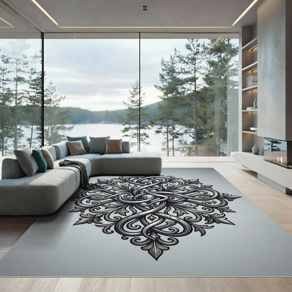 Silver Iron Filigree Interlocking Scrolls Rug