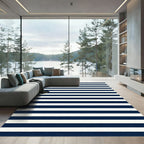 Deep Blue White Parallel Lines Rug