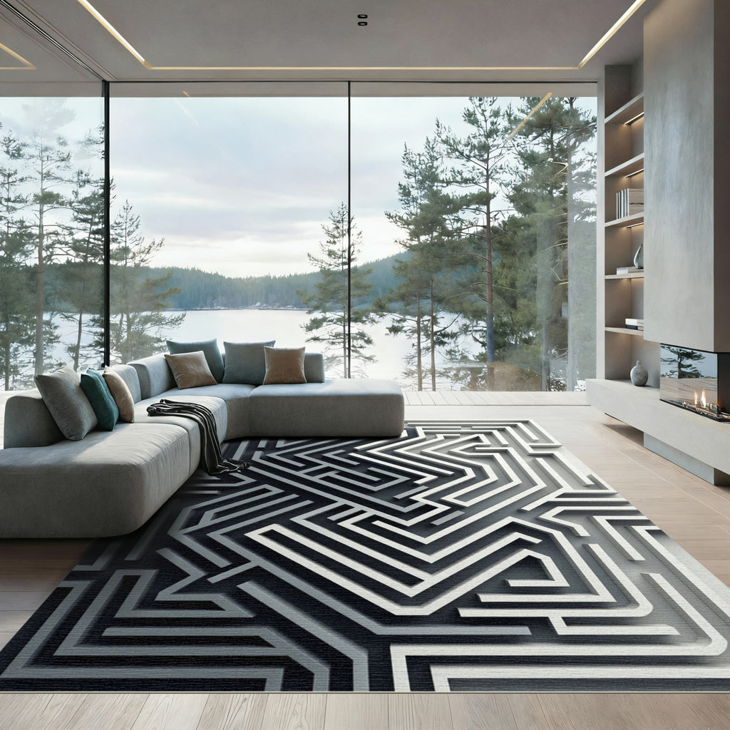 Monochromatic Geometric Labyrinth Abstract Rug