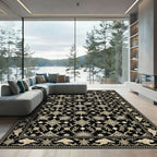 Elegant Black Cream Floral Turtle Border Rug