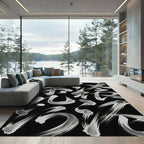 Monochrome Abstract Ink Brush Stroke Rug