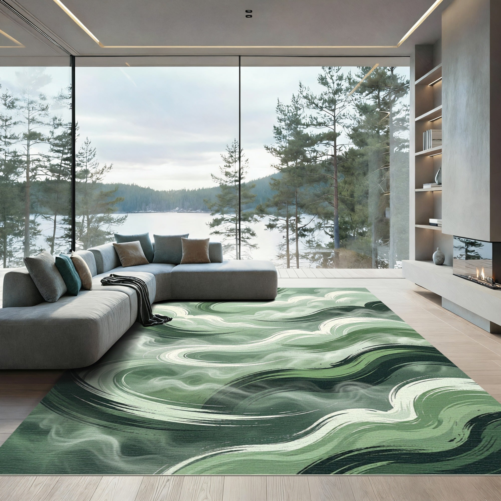 Serene Sage Abstract Swirl Rug