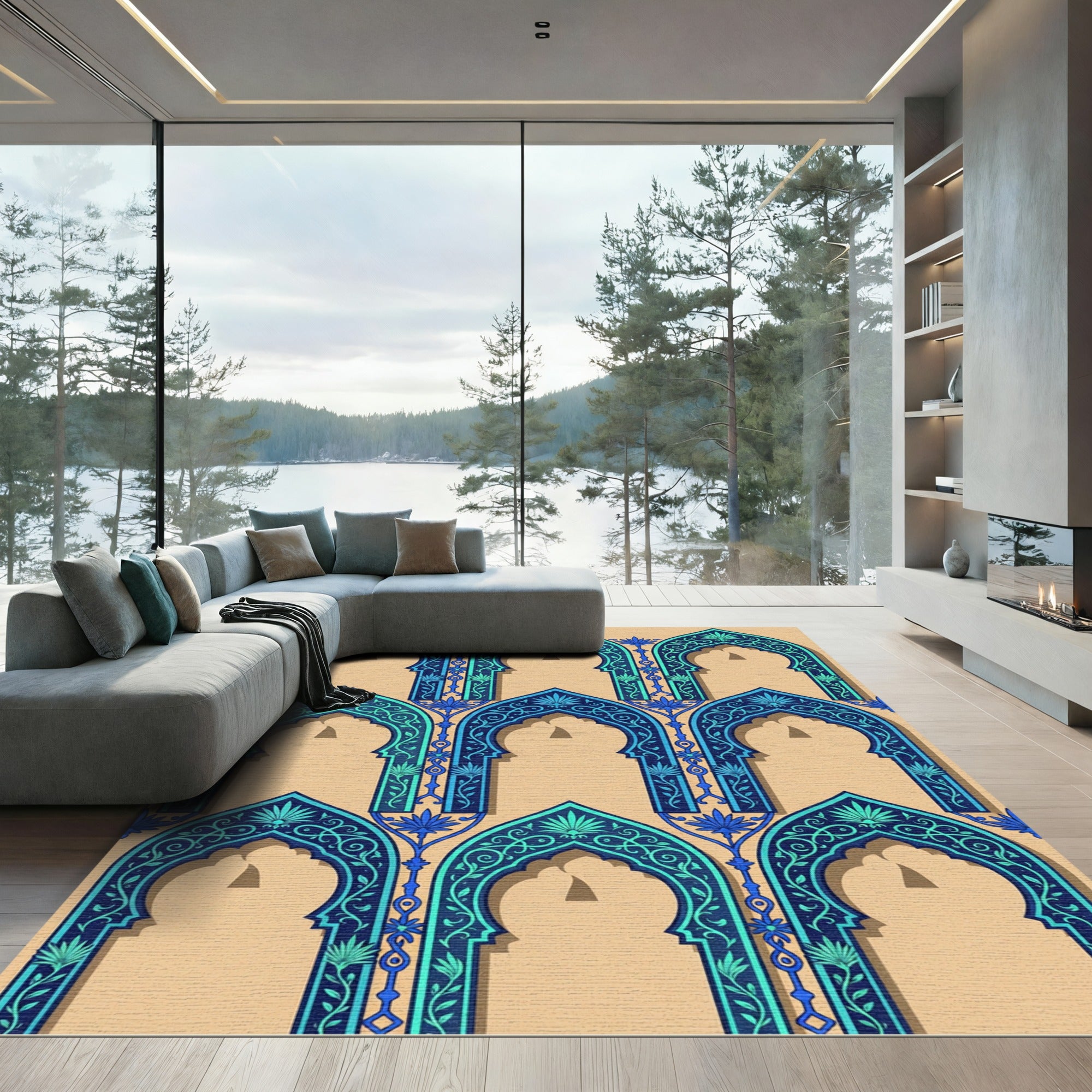 Azure Floral Arc Vaulted Tapestry Rug